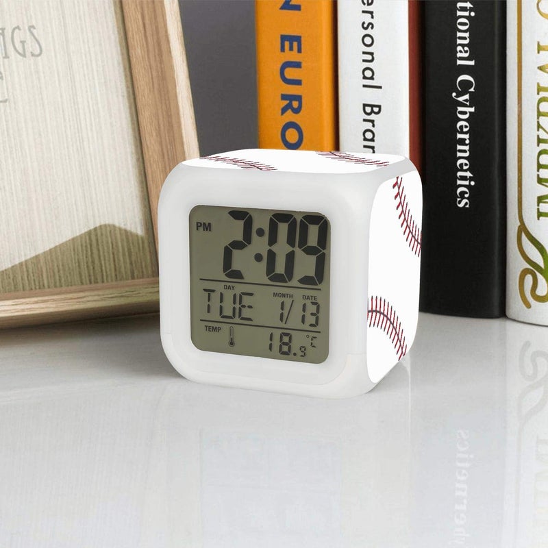 XUWU Baseball Ball Alarm Clock for Kids Boy Girl 7 LED Color Changing Wake Up Clock Home Decor Bedroom Digital with Temperature Display - Image 2
